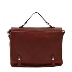 NEW IL BISONTE men's brolio briefcase in seppia nickel hardware